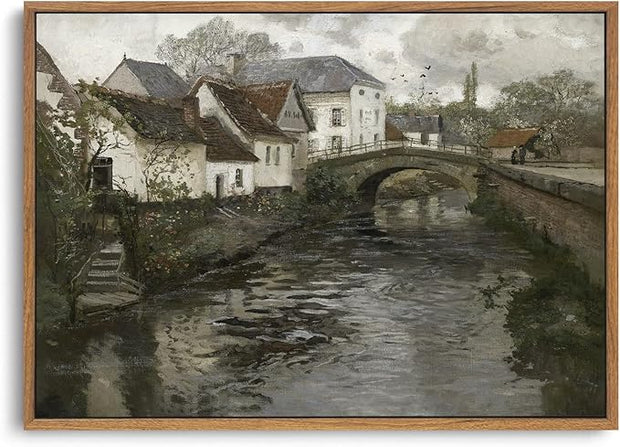 OIQArtOIQ Vintage Landscape Canvas Wall Art Framed Natural Scenery Painting Artwork Prints France Country Wilderness Farmhouse Decor Pictures Kitchen Bedroom Living Room Bathroom