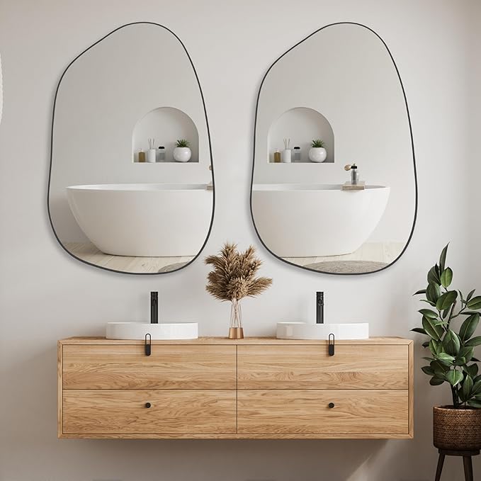 PERFNIQUE Irregular Wall Mirror Asymmetrical Mirror, 40''x26'' Black Mirror for Bathroom Bedroom Living Room Entryway, Decorative Modern Wall Decor, Wall Mounted Mirror (Black, 40