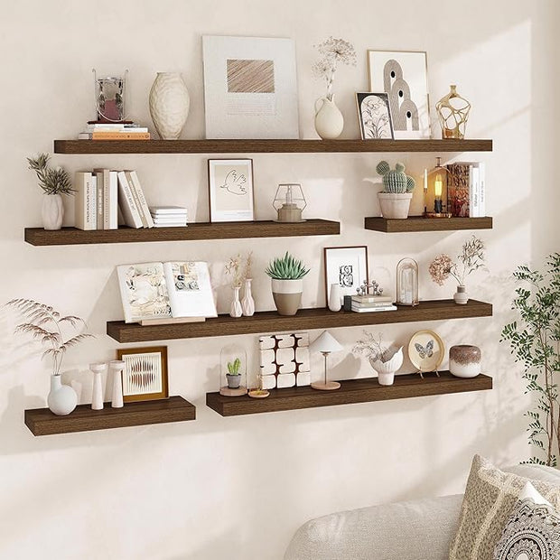Fun Memories Floating Shelves for Wall, 48Inch Long Floating Shelves Set of 2, Hanging Shelf with Invisible Brackets, Wood Shelves for Living Room, Bedroom, Kitchen, Walnut