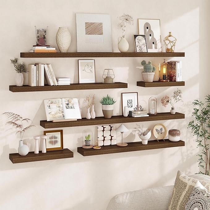 Fun Memories Floating Shelves for Wall, 40Inch Floating Shelves Set of 2, Hanging Shelf with Invisible Brackets, Wood Shelves for Living Room, Bedroom, Kitchen, Walnut