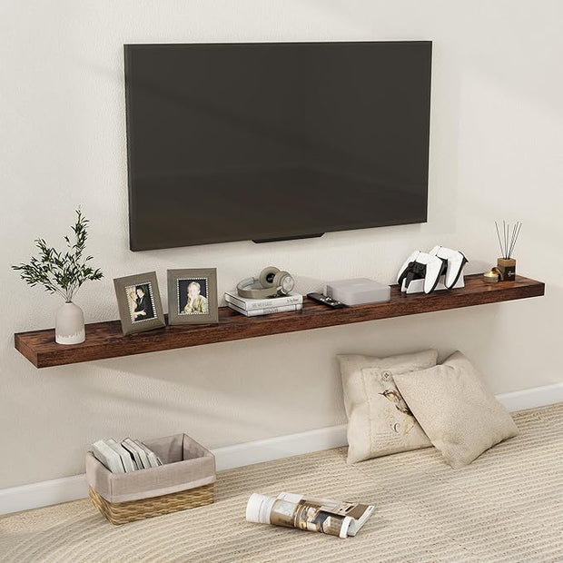 Fun Memories 72 Inch Floating Shelves for Wall, Fireplace Mantel Shelf with Invisible Heavy Duty Bracket, 8 Inch Deep Storage Shelf for Living Room, Kitchen, Farmhouse, Brown (2-Pack)