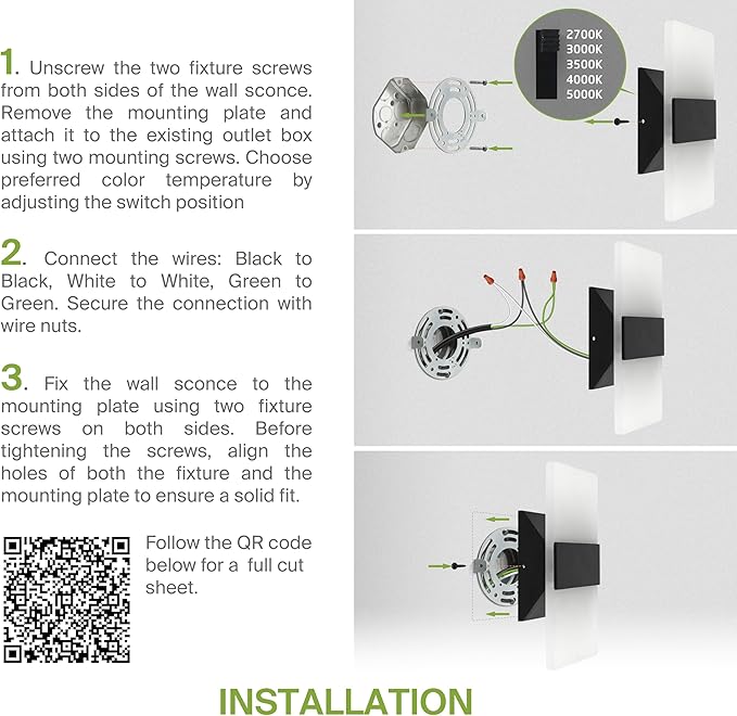 ASD LED Indoor Wall Mount Light Fixture - 14 Inch 24W Modern Interior Matte Black Dimmable Wall Sconce Light - ETL 2700K-5000K Adjustable - Hallway, Bedroom LED Wall Lights, Pack of 2
