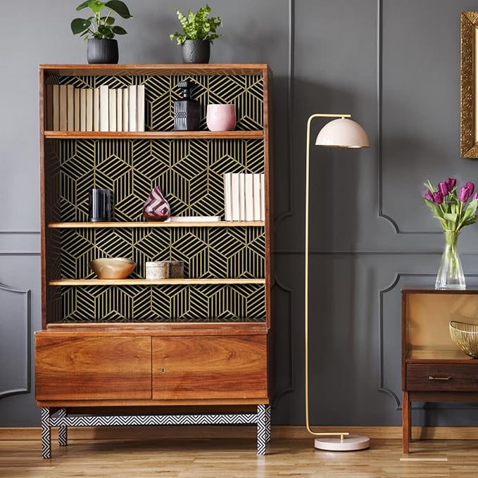 WENMER Black and Gold Geometric Wallpaper, 17.7