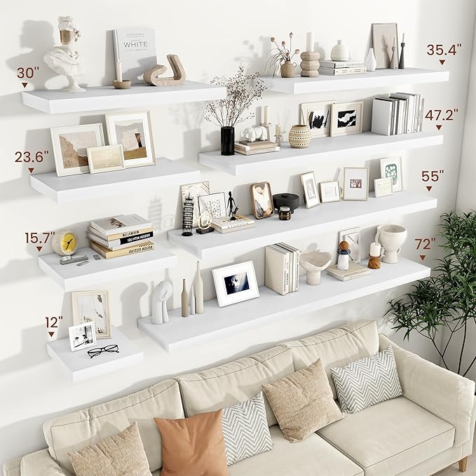Vivelove 24/36/48/16 Inch Floating Shelves for Wall, 12 Deep Shelves for Room Wall Mounted, 2