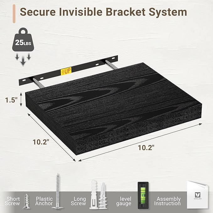 Vivelove 10.2 Inches Floating Shelves Wall Mounted, 10