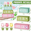 Marsui 4 Pcs Spring Table Decorations Tulip Flower Wooden Block Signs Pastel Tulip Tabletop Centerpieces Farmhouse Distressed Easter Spring Decor for Home Table Kitchen Shelf Tiered Tray Decor
