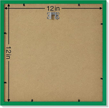 Vittanly 12x12 Picture Frames Set of 9, Shatter Resistant Plexiglass, Display 8x8 Pictures with Mat or 12x12 without Mat, Photo Frames for Wall Mount, Engineered Wood, Green