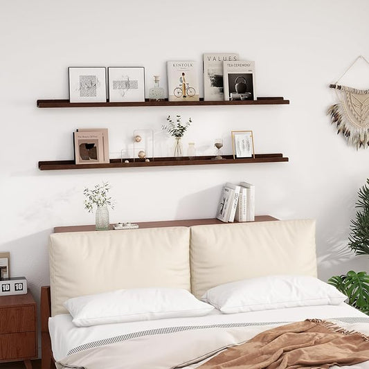 72 Inch Floating Shelves for Wall | Wood Picture Ledge Shelf Set of 2 | Solid Ash Wood Floating Shelves with Lip | Picture Shelf for Wall with Ledge | Photo Ledge Shelves