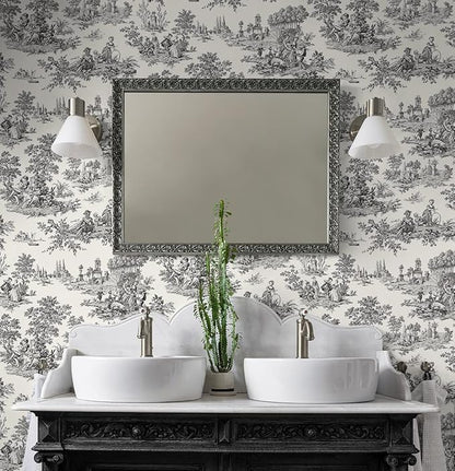 NextWall Chateau Toile Peel and Stick Wallpaper (Inkwell)