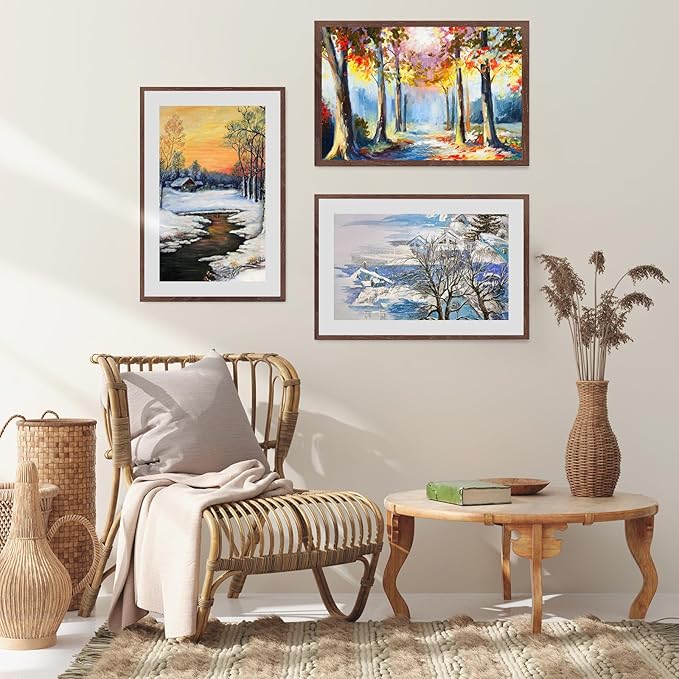 puthiac 12x16 Solid Oak Wood Picture Frame, Fits 8x12 with Mat or 12x16 Without Mat, Wall Display Only, Vertical or Horizontal, Plexi Front, 1 Pack, Walnut