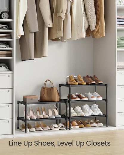 SONGMICS Shoe Rack, 2-Tier Shoe Storage Organizer, Space-Saving, 11.7 x 16.5 x 12.2 Inches, Entryway, Metal Frame, Non-Woven Fabric Shelves, Ink Black ULSH012BH01