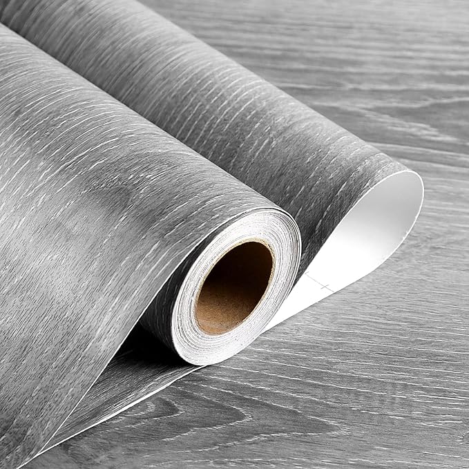 Stickyart 24"x317" Thick Grey Wood Contact Paper Wood Grain Contact Paper Wood Peel and Stick Wallpaper for Countertops Table Furniture Removable Textured Wood Wallpaper Self Adhesive Wood Wall Paper