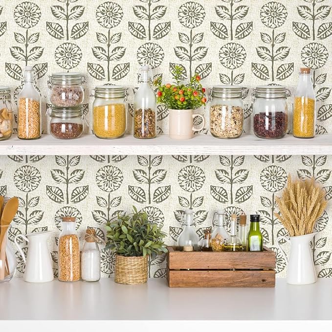 Wudnaye Floral Peel and Stick Wallpaper Vintage Tulip Floral Wallpaper 17.7in×393.7in Flower Farmhouse Contact Paper Peel and Stick Neutral Self Adhesive Removable Vinyl Wall Paper for Kitchen Bedroom