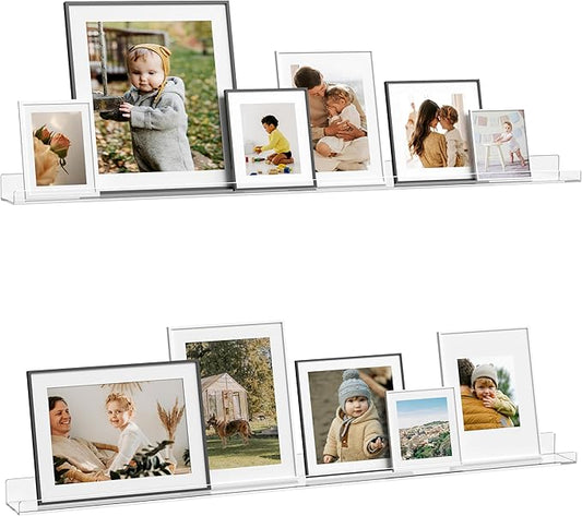 48 Inches Clear Acrylic Floating Shelves Wall, Bookshelf for Kids, Nursery Book Shelves, Magazine Rack, Picture Ledge Shelf for Photo Frames Vinyl Records, Pack of 2