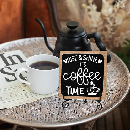Coffee Desk Decor Sign, Coffee Time Sign With Stand For Farmhouse Home Kitchen Table, Wine Sign For Farmhouse Home Kitchen Bar Shelf Table, Gifts For Family Friend Coworker-08