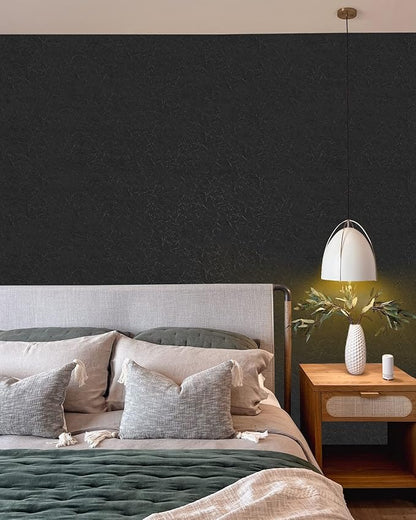 Cohoo Home Black Silk Peel and Stick Wallpaper for Bedroom Solid Black Textured Contact Paper for Cabinets and Drawers Self Adhesive Removable Wallpaper for Bedroom Embossed Waterproof 15.7inW 393inL