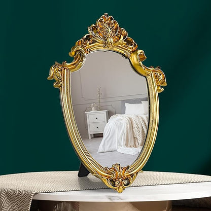 97 Decor Decorative Gold Wall Mirror Vintage Decor - Small Antique Mirror for Table Top and Wall Mounting, Ornate Vintage Mirrors Frame for Home, Bedroom, Makeup Room (11.6x9 Inch)