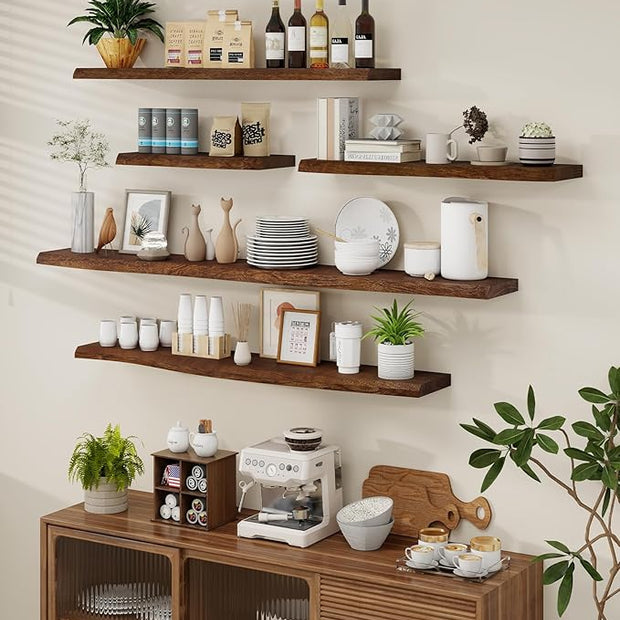Axeman 24" Solid Wood Floating Shelves for Wall Decor, USA-Sourced Rustic Ash Wood Live Edge Shelf with Upgraded Heavy Invisible Bracket, Wall Mounted Shelf for Kitchen Bathroom Living Room, Walnut
