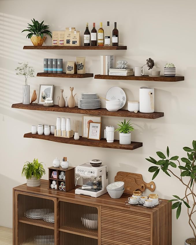 Axeman 36" Solid Wood Floating Shelves for Wall Decor, USA-Sourced Rustic Ash Wood Live Edge Shelf with Upgraded Heavy Invisible Bracket, Wall Mounted Shelf for Kitchen Bathroom Living Room, Walnut