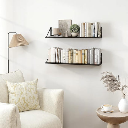 Heimlove Black Deep Floating Shelves for Wall, 30W x 8D Wood Wall Shelves Set of 2, Wide Floating Bookshelf for Living Room, Kitchen, Office, Bedroom and Decor Storage, with Metal Bracket - Black