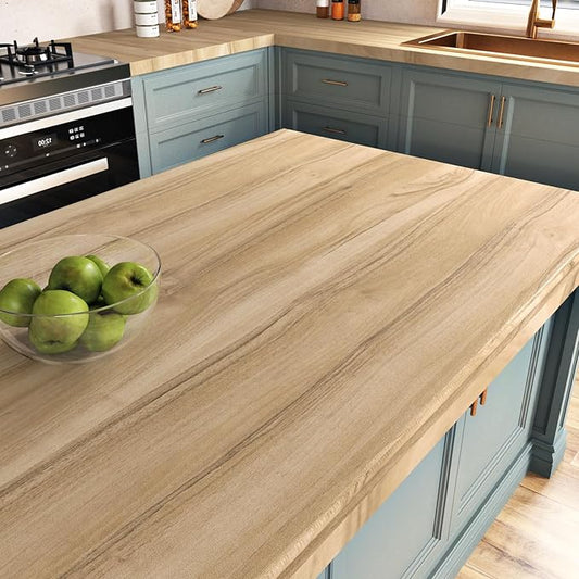 Wallercity Light Wood Peel and Stick Countertops Contact Paper Oak Wood Grain Wallpaper for Cabinets and Drawers Vinyl Self Adhesive Waterproof Wall Paper for Countertop Pantry Shelf Liner 15.8x394 IN
