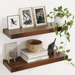 Fun Memories Wood Floating Shelves Set of 2, Rustic Pine Wood Floating Shelves for Wall Mounting, Wide Wall Shelf for Home Decor and Storage, 24