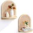 Arched Rattan Wall Shelf - Boho Rattan Floating Shelf with Grooved Edge, Unique Small Display Shelves, Natural Pine Wood Wall Decor for Bedroom, Living Room, Nursery Room, Set of 2, Natural