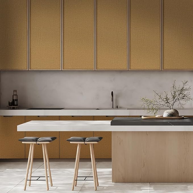 WADILE Grasscloth Peel and Stick Wallpaper 15.7in x 393.7in, Textured Contact Paper for Cabinets, Faux Linen Wall Paper Pull and Stick, Fabric Vinyl Wallpaper Self Adhesive Coffee