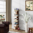 TUTOTAK Narrow Bookshelf, 8-Tier Bookcase, Spine Book Shelf for Small Space, Corner Standing Shelf for Living Room, Office, Study, Entryway, Rustic Brown BS06BB008