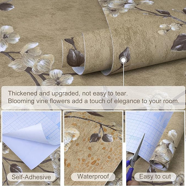 Floral Peel and Stick Wallpaper Flower Tree Contact Paper A Set of 17.5"x300" Self Adhesive Removable Modern Yellow Wall Paper Decorative Wall Covering Countertop Vinyl Film Roll