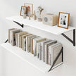 Heimlove White Deep Floating Shelves for Wall, 30W x 8D Wood Wall Shelves Set of 2, Wide Floating Bookshelf for Living Room, Kitchen, Office, Bedroom and Decor Storage, with Black Bracket - White