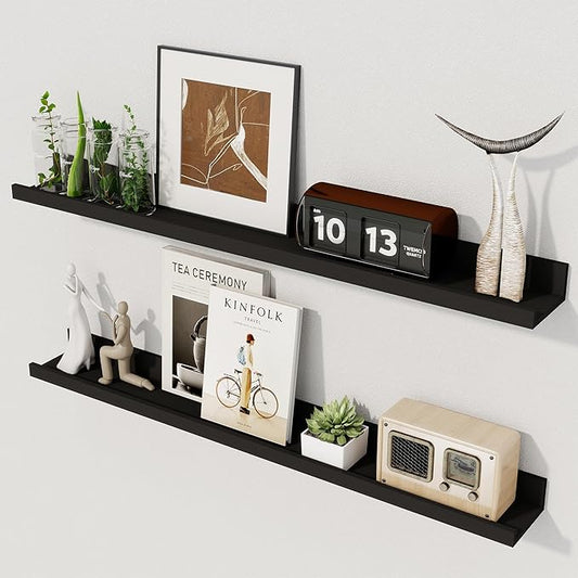 Axeman 30 Inch Floating Shelves | Picture Ledge Shelf Set of 2 | Black Wall Shelves with Lip | Black Picture Shelf for Wall with Ledge | Photo Ledges 30 Inch