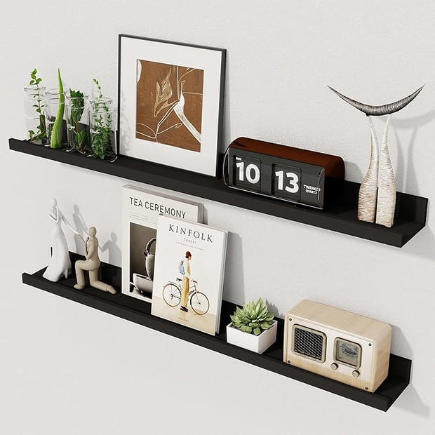 Axeman 30 Inch Floating Shelves | Picture Ledge Shelf Set of 2 | Black Wall Shelves with Lip | Black Picture Shelf for Wall with Ledge | Photo Ledges 30 Inch
