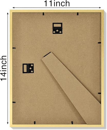 Vittanly 11x14 Picture Frames Set of 4, Display Pictures 8x10 with Mat or 11x14 without Mat, Gallery Wall Frame for Wall or Tabletop Display, Engineered Wood with Shatter Resistant Plexiglass, Gold