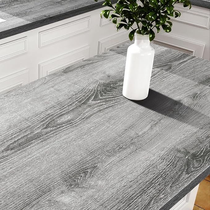 Stickyart 24"x317" Thick Grey Wood Contact Paper Wood Grain Contact Paper Wood Peel and Stick Wallpaper for Countertops Table Furniture Removable Textured Wood Wallpaper Self Adhesive Wood Wall Paper