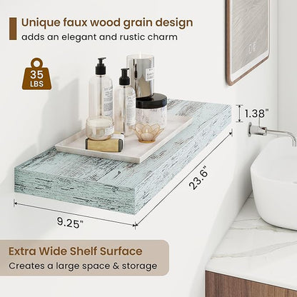 24in Floating Shelves for Wall, 24"W x 9.25"D x 1.25"H, 2 Pack Long Wall Mounted Engineered Wood Shelves with Invisible Brackets for Living Room, Bedroom, Bathroom, Kitchen Decor and Storage, Blue