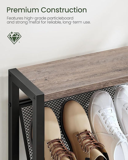 Shoe Rack, 5-Tier Slanted Shoe Rack, Narrow Shoe Storage Shelf, Slim Shoe Organizer for Entryway, Space-Saving, Wooden Top and Metal Frame, for Entryway, Hallway, Greige and Black TXJ03BG