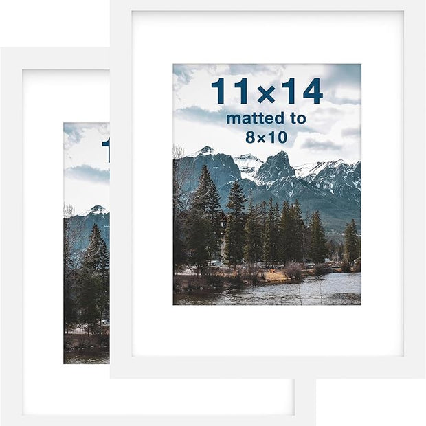 FrameWorks 2-Pack, 11x14 Matted to 8x10 Picture Frame, White – Classic Wooden Photo Frame with Tempered Glass, Modern Matte Finish for Prints, Posters, Certificates & Wall Decor – Gallery-Ready