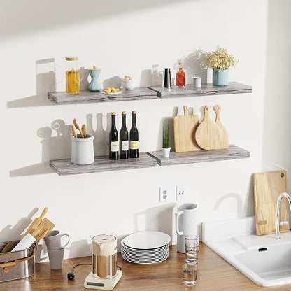 Bellsal Floating Shelves for Wall, Gray Engineered Wood Wall Shelf Set of 4, 16" Walls Mounted Floating Shelf for Kitchen, Living Room, Bedroom, Bathroom Storage, Book Shelfs for Home Decor