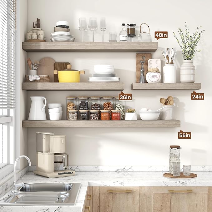 Heimlove 36 Inch Floating Shelves for Wall,10 Deep Grey Wood Shelves with Invisible Brackets,Wall Mounted Storage & Display Shelves for Bedroom,Living Room,Kitchen,Office