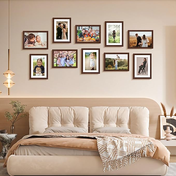 FIXSMITH 5x7 Picture Frame Bulk-4 Pack, Photo Frame with HD Plexiglass, Display Pictures 4x6 with Mat or 5x7 Without Mat, Brown Picture Frames Collage Wall Decor, Wall & Tabletop Picture Frames