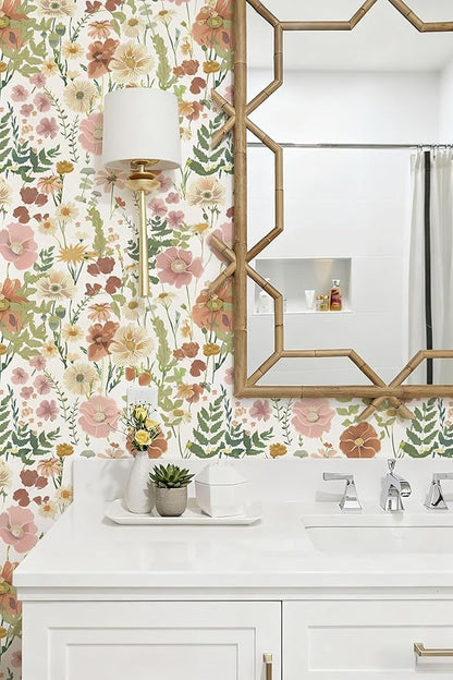 EchoSphere 16.9 in x197 in Peel and Stick Wallpaper Floral Self Adhesive Wallpaper Boho Floral and Leaf Contact Paper DIY Removable Wall Paper for Bedroom Livingroom Cabinets Decor Vinyl Roll