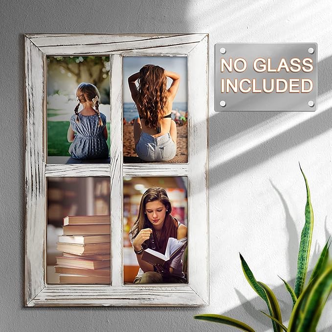 CALIFORNIA CADE ELECTRONIC Rustic Wall Decor-Home Decor Window Barnwood Frames -Room Decor for Home or Outdoor, Not For Pictures, Set of 2 (White)