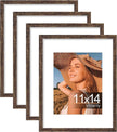 Vittanly 11x14 Picture Frames Set of 4, Display Pictures 8x10 with Mat or 11x14 without Mat, Gallery Frame for Wall or Tabletop Display, Engineered Wood with Shatter Resistant Plexiglass, Rustic Brown