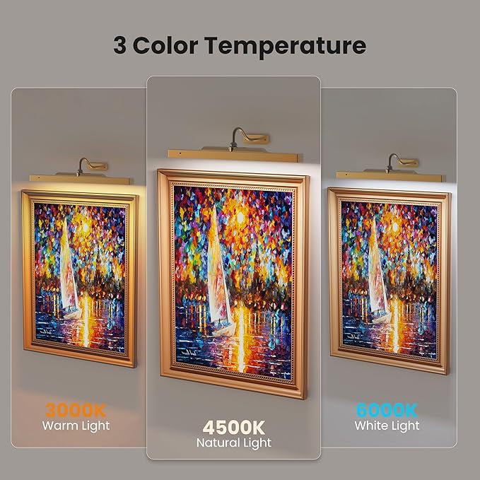 Wireless Picture Light Battery Operated, 1Pack Remote Control Painting Light with Timer, 13Hrs Service Life Art Display Light for Picture Frame Artworking Portrait, Poster, Photo, Mirror_Antique Gold