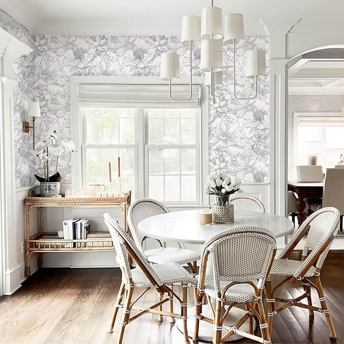 Ismoon Vintage Floral Wallpaper Peel and Stick Boho Beige and Gray Contact Paper 17.3inx6.5ft Removable Self Adhesive Wall Paper for Bathroom Bedroom Cabinet Mural Wall Decor Vinyl Renter Friendly