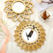 Dandat Set of 4 Gold Mirrors for Wall Decor Small Circle Flowers Mirrors Decorative Silvery Hanging Wall Art Flowers Mirror for Home Living Dinning Room Bedroom Bathroom Boho Art Gifts(Gold)