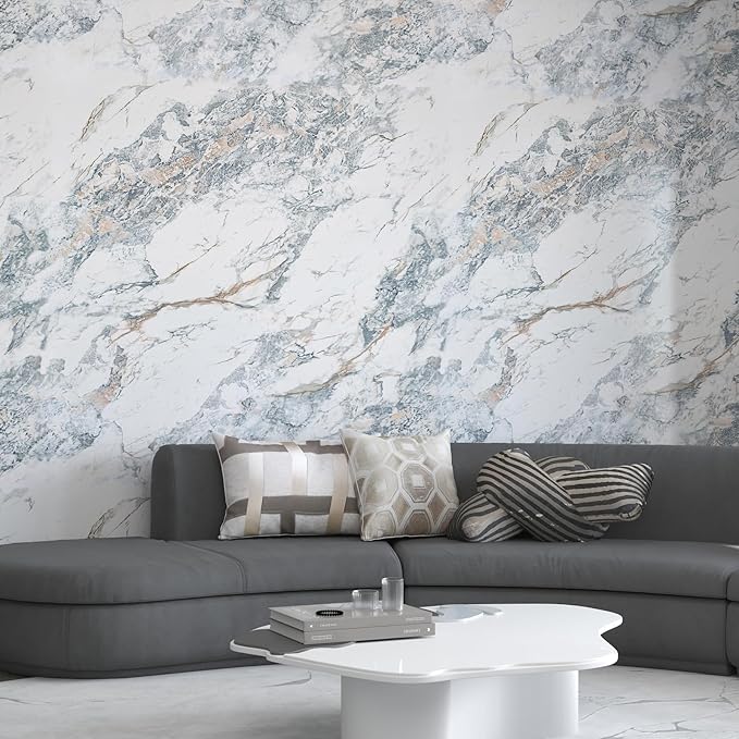 197x48inch Widen White Blue Marble Wall Paper kitchen Granite Countertop Vinyl Wrap Laminate Contact Paper Waterproof peel and stick Wallpaper Removable Shelf Liner Counter Top Stickers Pvc Wallpapers