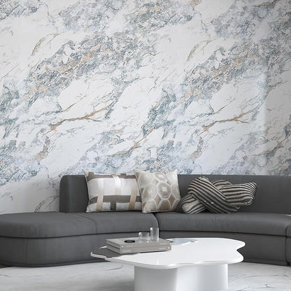 32"x354" Large White Bule Marble Paper Thick Vinyl Granite Adhesive Waterproof peel and stick Wallpaper Textured kitcheh Barthroom Countertops Contact Paper Wall Sticker Top Wall Mural Backsplash Wrap