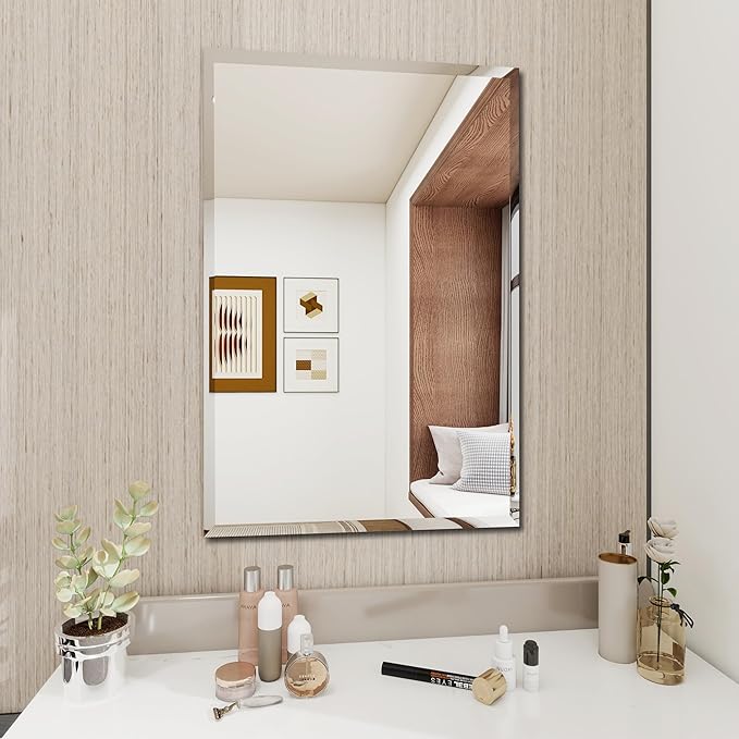 Rectangular Beveled Bathroom Mirrors, 36X48 inch Square Frameless Mirror, Rectangular Frameless Mirrors，Beveled Bathroom Mirror。